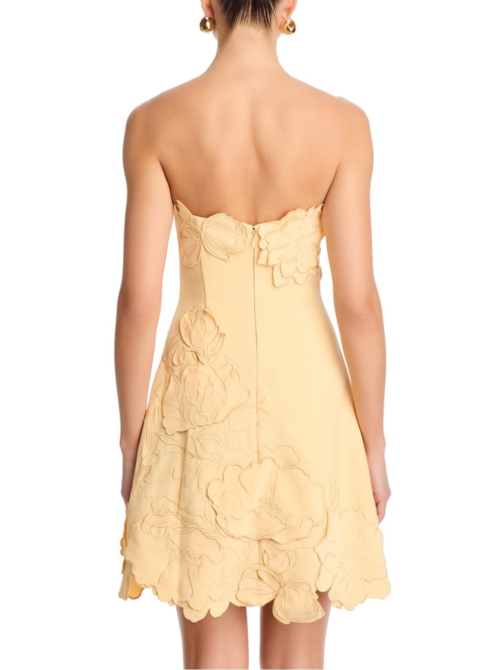 NWT Leo Lin Ayla Strapless Floral Appliqué Mini Dress in Pale Yellow - Picture 2 of 5